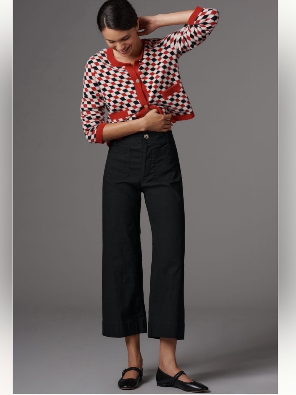 Maeve The Colette Black High-Rise Wide-Leg Pants in Magic Fabric